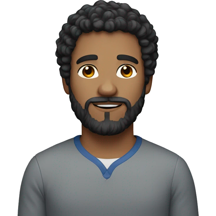 man with short dark curly hair and blue eyes and beard emoji