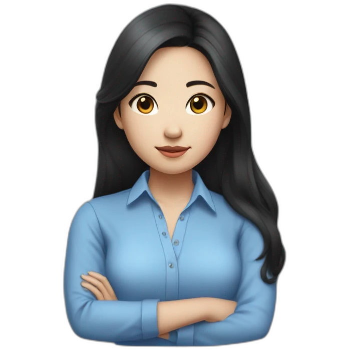 Evelyn Cathy Widjaja - asian black hair girl - blue armless shirt emoji
