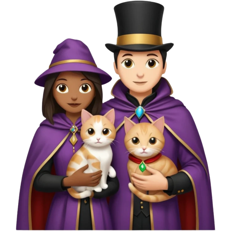 magician couple and their pet cat emoji