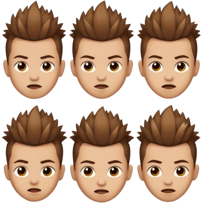 Haz un personaje que tenga cabello marrón con un corte mohicano y que tenga diferentes expresiones  emoji