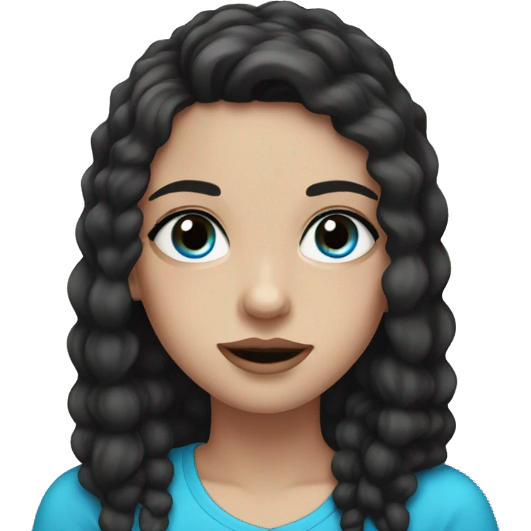 a girl with dark brown hair, braces, big lips, long black eyelashes and blue eyes emoji