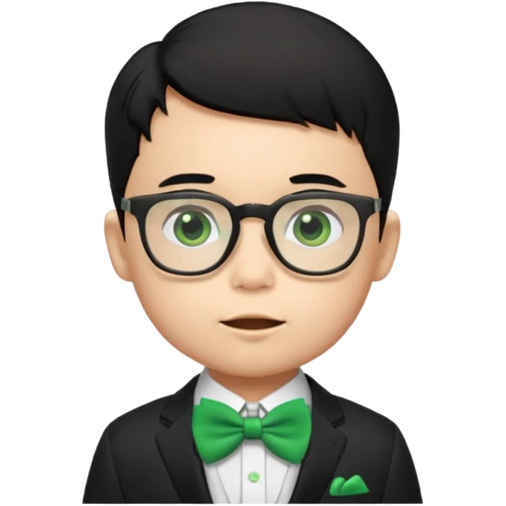 baby boy black hair in suit, with green bow, wearing glasses emoji