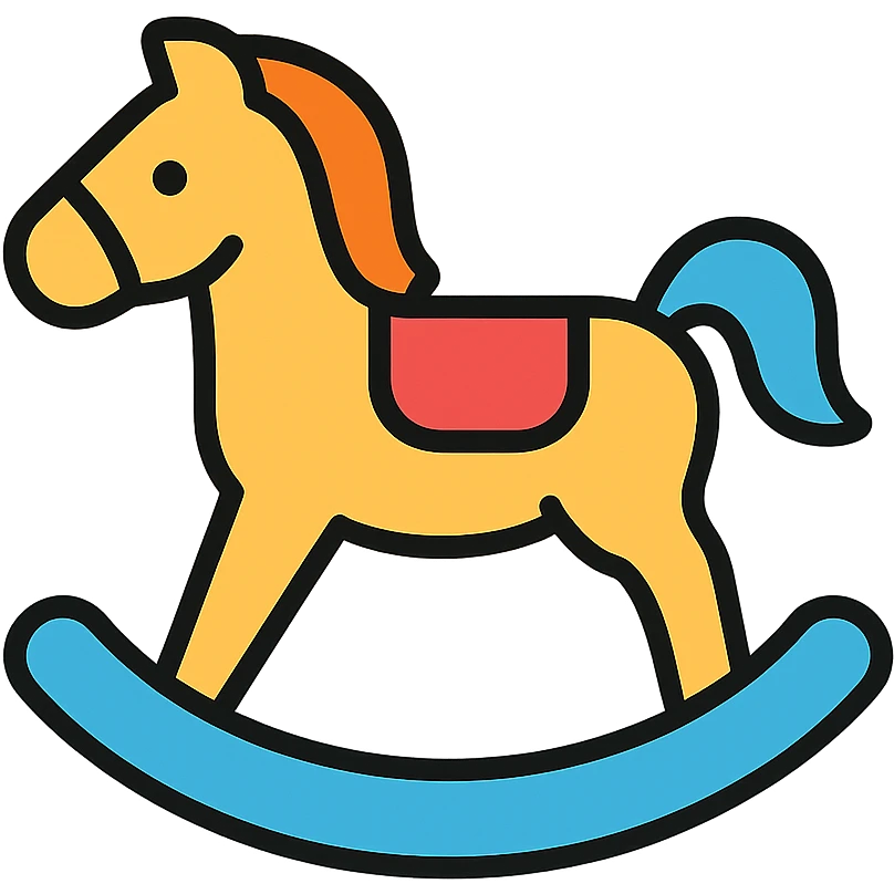 rocking horse, color outline icon style, playful colors, black outlines, friendly appearance emoji