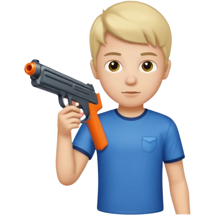 Boy puting gaming shoting shirt and shoting gun emoji
