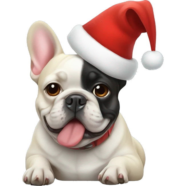 french bulldog wearing santa hat emoji