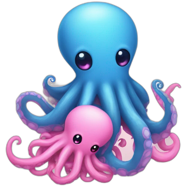 an adorable blue kraken hugging another pink kraken  adorable emoji