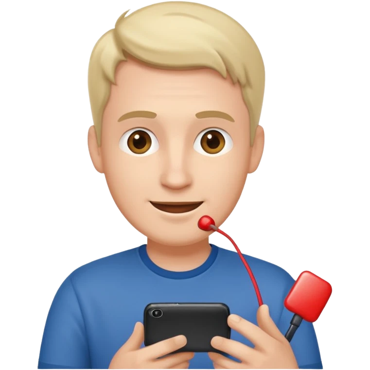 casual man holding phone and happly staring it emoji