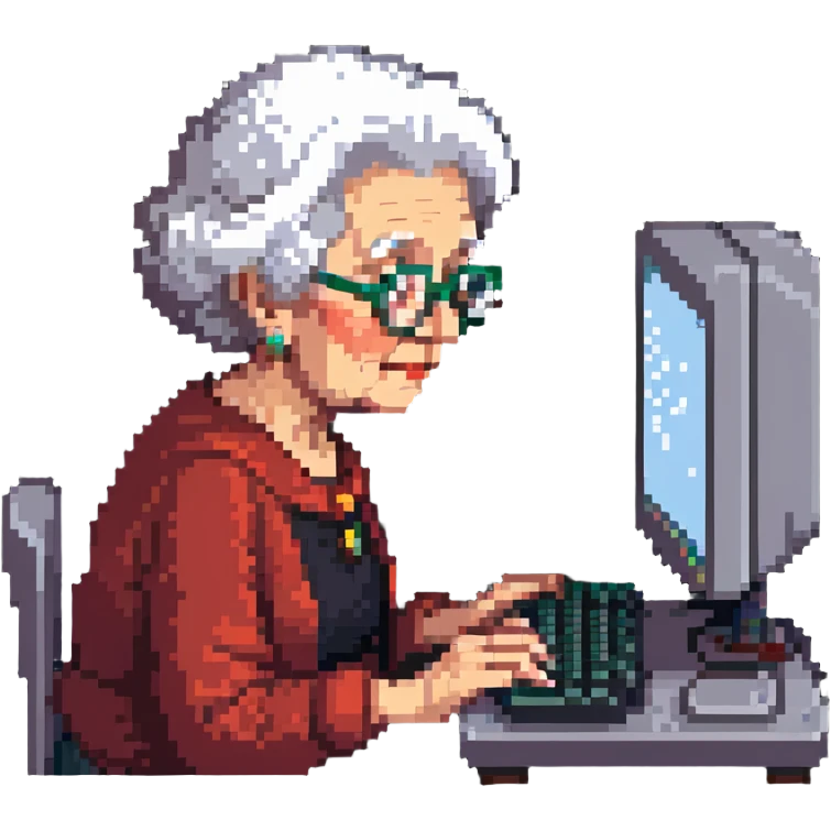 grandma typing on a computer emoji