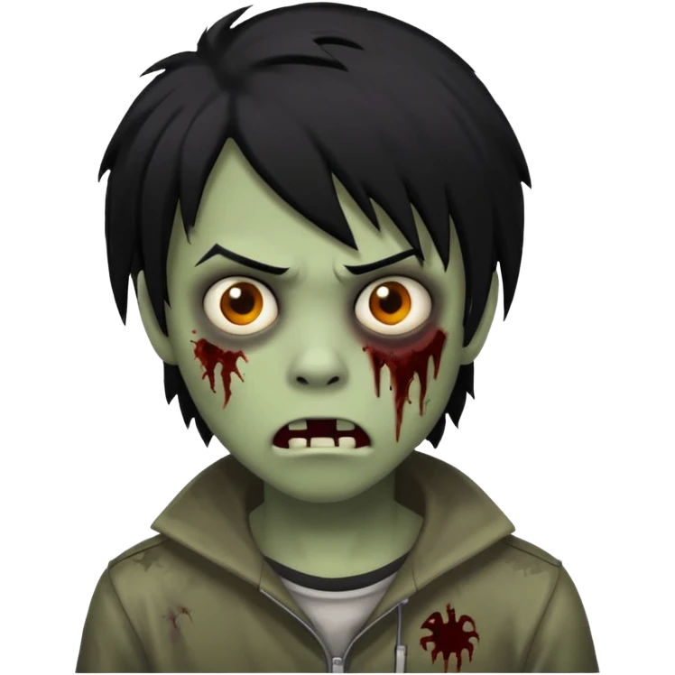 boy, zombie, black hair, medium long, emo, shaggy, dark, spooky, creepy expression emoji emoji
