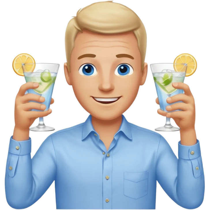 White man blue eyes cheers with two gin drinks emoji