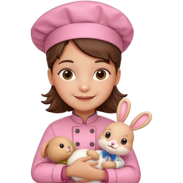 girl kid italian chef, pink uniform, holding plush rabbit emoji