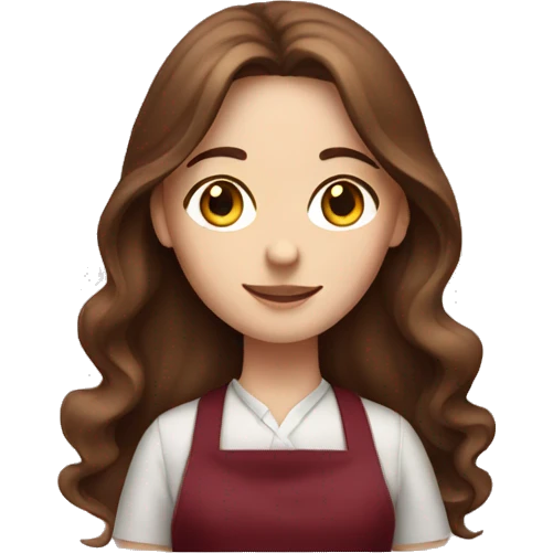 a white girl with long brown hair in a burgundy apron emoji