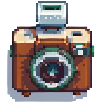 cute film camera, pixel art style, small and charming emoji
