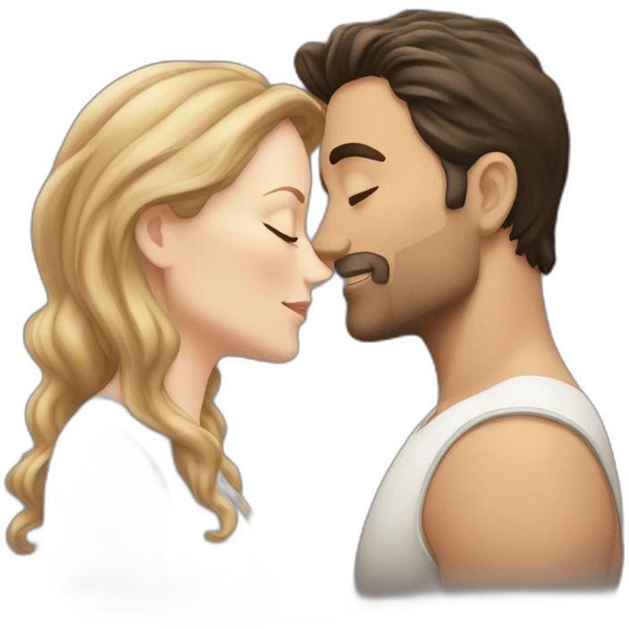 White Man with short dark hair kissing white woman with long brown hair emoji