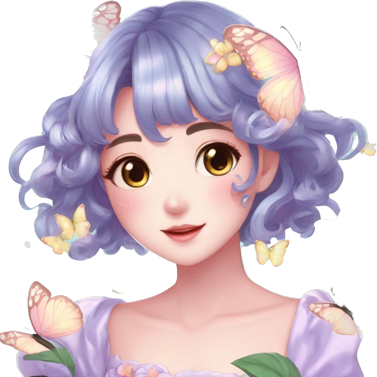 Gorgeous Shiny Pastel Anime-Style Lady Butterflies flower petals leaves cottage core pastelcore kawaii aesthetic trending style emoji