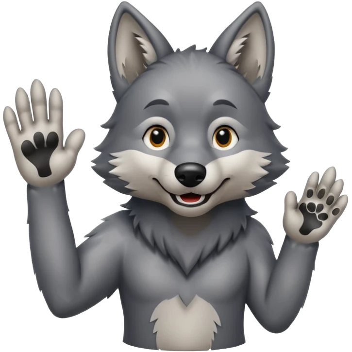  A real wolf waving his hand while he's standing but he's hand loks like a wolf's hand emoji