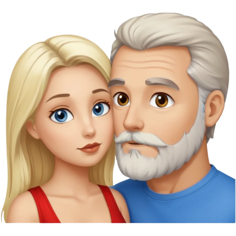 Man with hazel eyes and gray beard smooching sexy  blonde blue-eyed  woman emoji