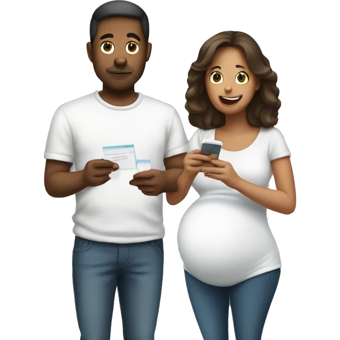 couple looking at pregnancy test emoji