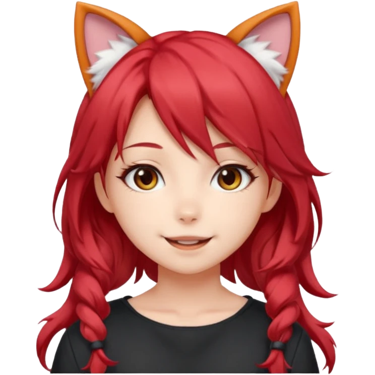 cute anime girl with cat ears, red blowing hair emoji