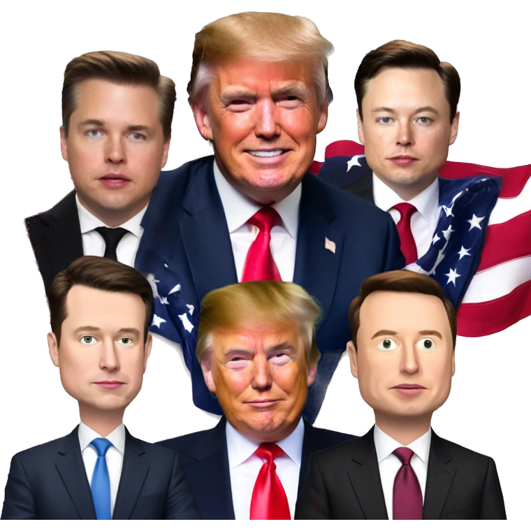 Donald trump, jd Vance, and Elon musk with an American flag emoji