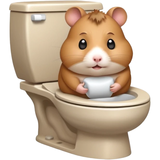 Cute chubby cartoon-style hamster sitting on toilet pooping looking as if he had an accident emoji