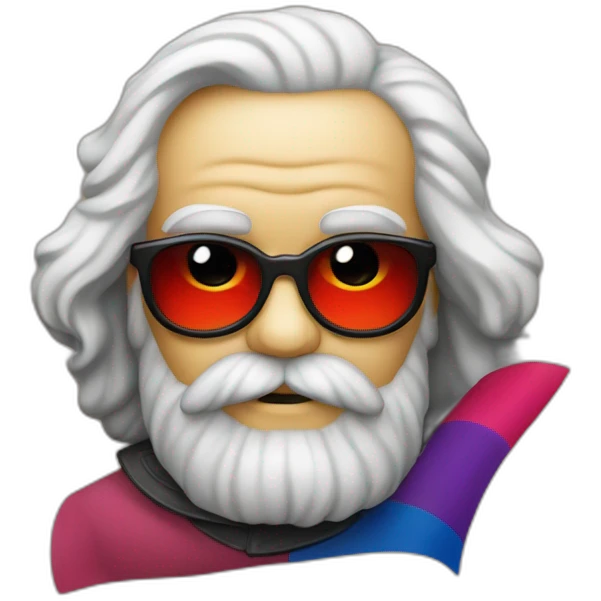 karl marx holding a bisexual pride flag emoji