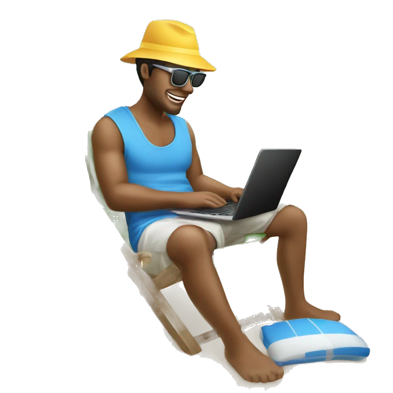 un homme travail sur son ordinateur à la plage emoji