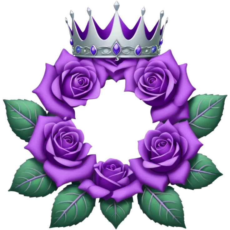 Purple rose with silver tiara and a purple emblem leaf wreath emoji