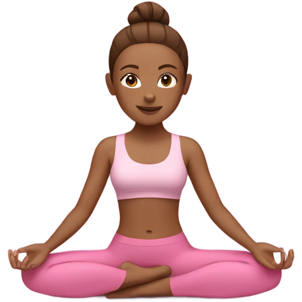 white women with brown hair in bun doing yoga in a pink set emoji