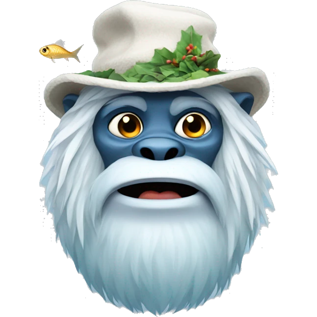 yeti, WITH A FISH HAT emoji