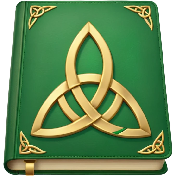 a green closed book with a golden triquetra emoji