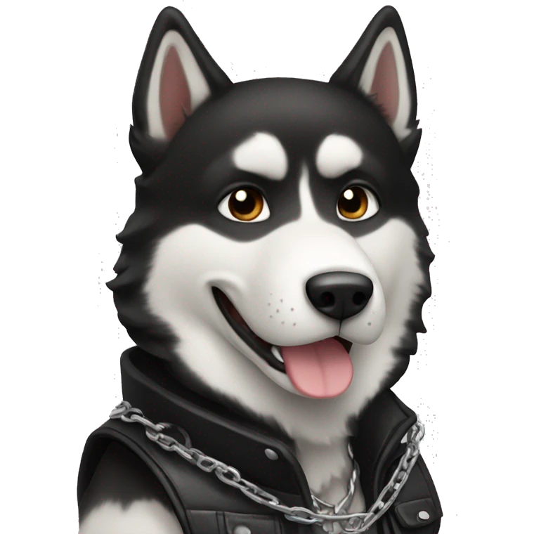 black husky wearing a leather vest and thick chain emoji
