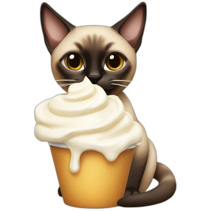 A Siamese cat eating whipped cream emoji