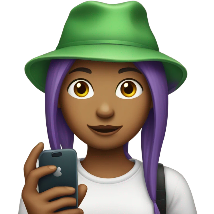 Make a daughter with a cell phone and purple hair and a green hat emoji