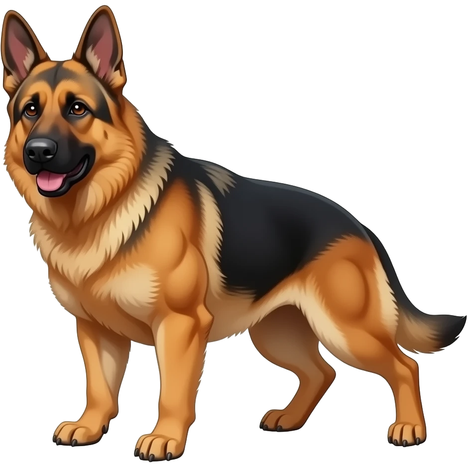 make a strong mean buff human dog that is a German shepherd is standingwith very strong muchles emoji