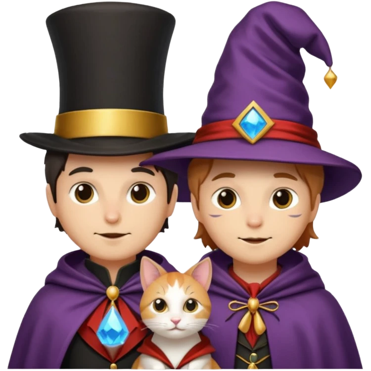 magician couple and their pet cat emoji