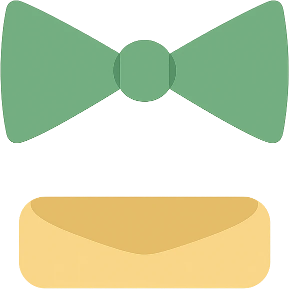 simple icon of a green bowtie on a neck, flat color style emoji