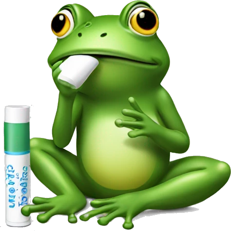 Frog putting on chapstick emoji