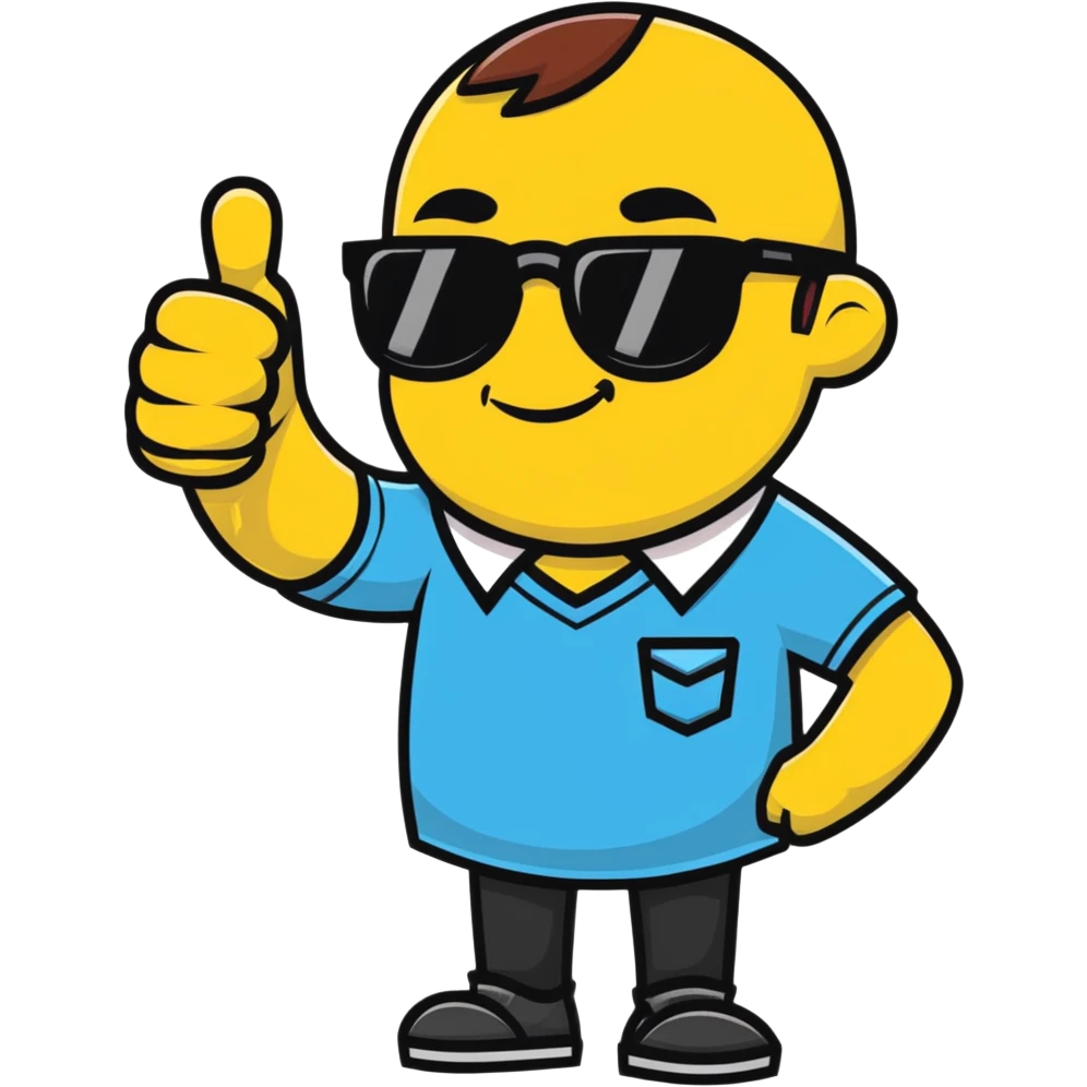 smug guy in sunglasses giving a thumbs up, cartoon sticker emoji