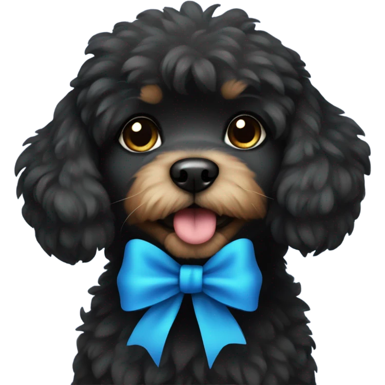 small black fluffy dog with blue bow  emoji