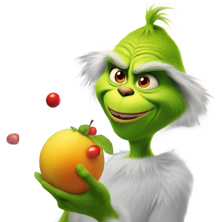 the grinch juggling fruit emoji