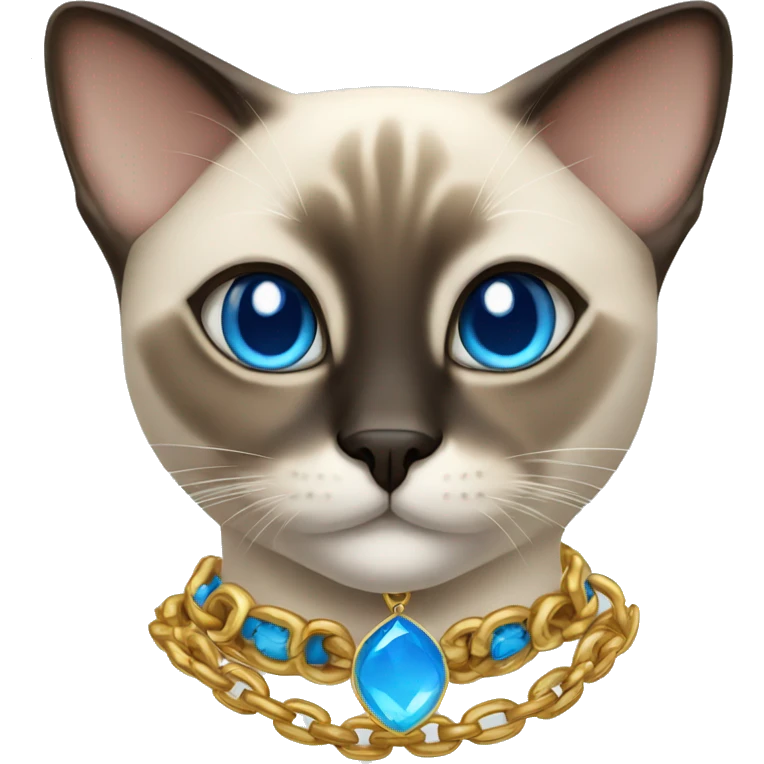 Siamese cat with blue eyes wearing a gold chain emoji