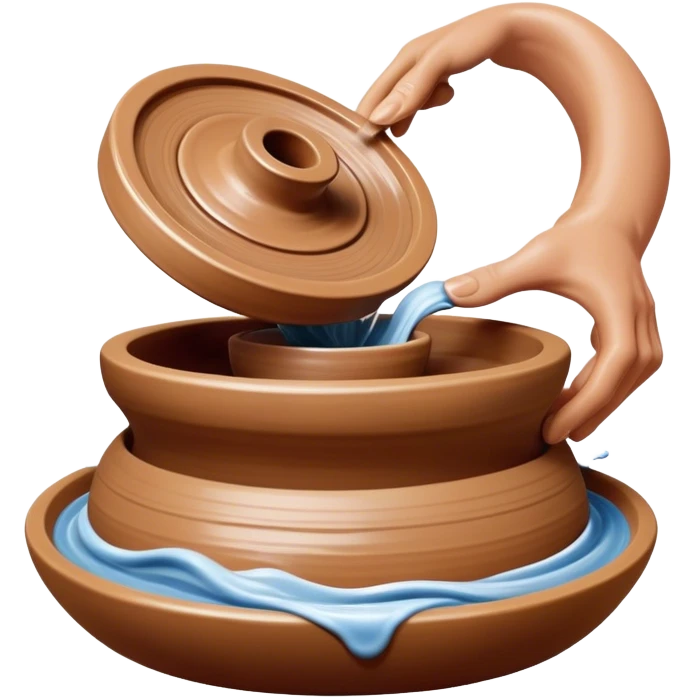 Cinematic Realistic image of a ceramic pottery wheel in action, with skilled hands shaping wet clay into a graceful form, featuring intricate details of swirling textures and gentle water splashes, illuminated by soft, artisanal lighting emoji