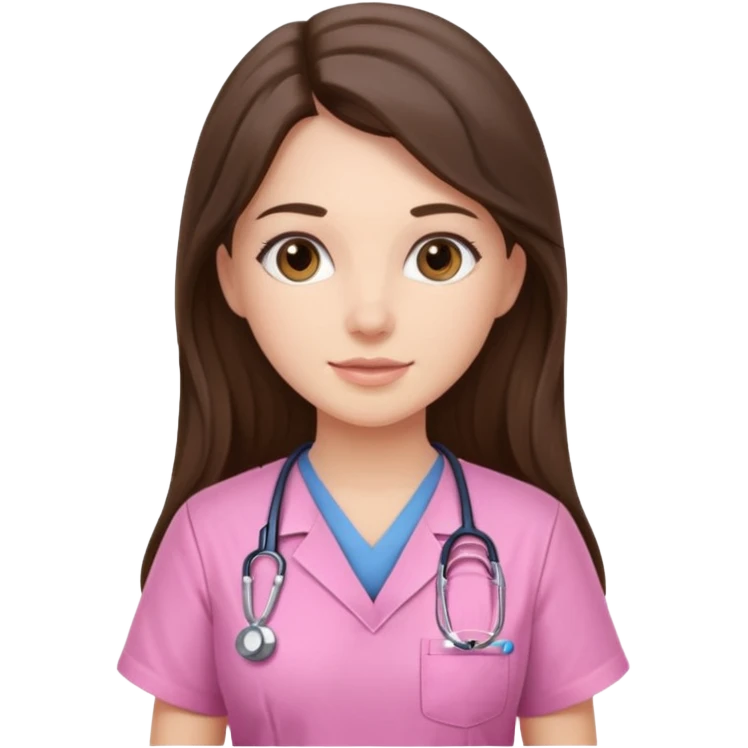 pretty brunette nurse with long hair in pink scrubs emoji