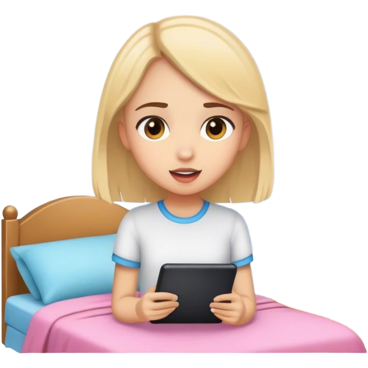 Girl speaking telling new information about herself in her room being girly  emoji