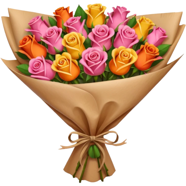 Bouquet of red orange pink yellow roses in package emoji