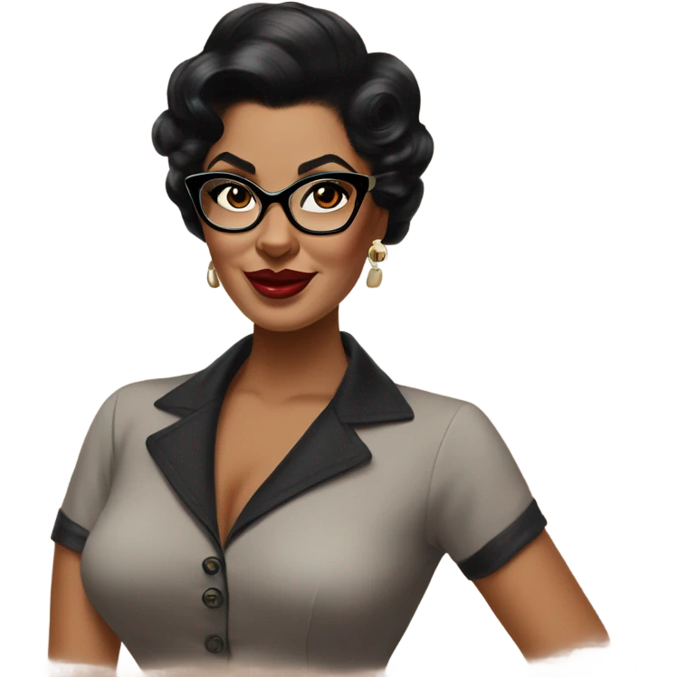 pin-up brown woman with black hair wearing 50s cat eye glasses  emoji
