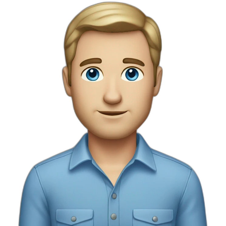caucasian man, short dark thinning hair, blue eyes, blue collar shirt emoji