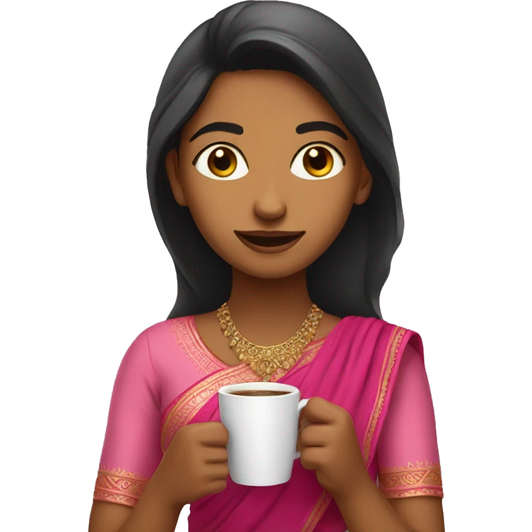 Indian girl with pink clothes drinking coffee emoji