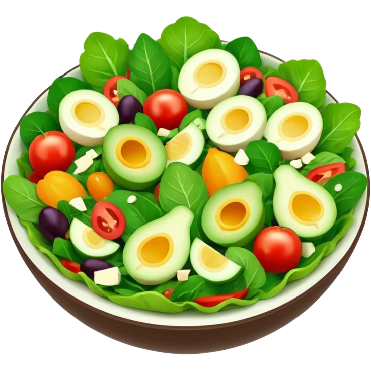 Salad community avatar in clean emoji-style illustration. Classic salads like Olivier and Tashkent, vibrant greens and colorful ingredients, simple shapes, flat design, high contrast, fresh and inviting. emoji